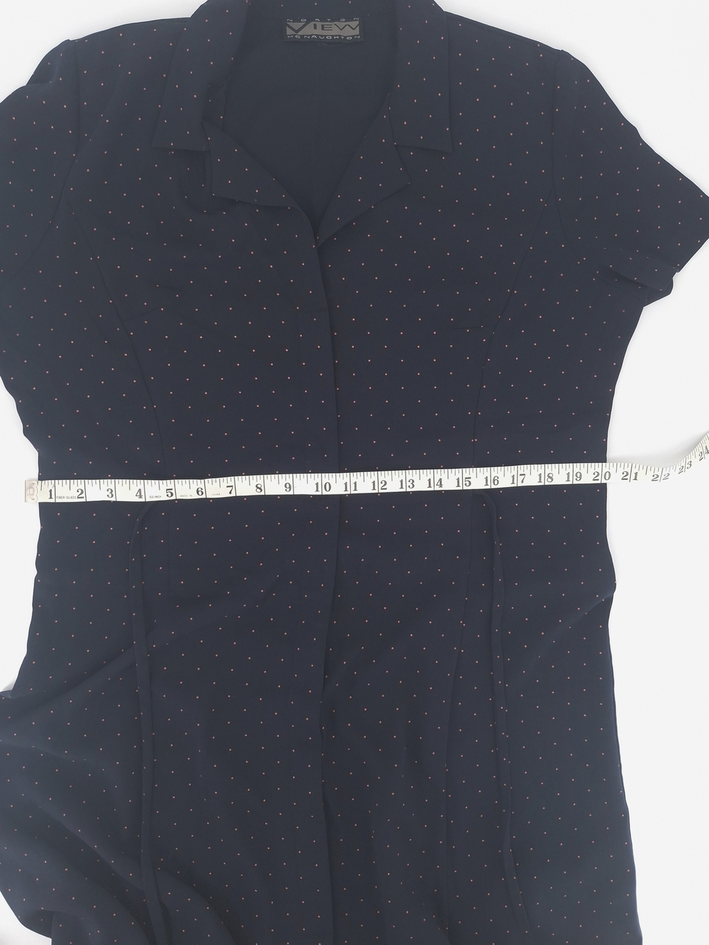 ✨Vintage 90s Norton McNaughton Navy Polka Dot Midi Shirt Dress✨ - Picture 14 of 16